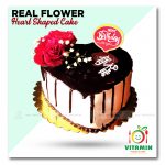 Real Flower Heart shaped chocolate Cake