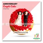 Anniversary Couple Cake with Bed of Rose