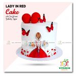 Lady in Red Cake with Cute Girl and Butterfly Topper (Min-2p)