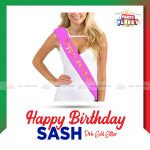 Happy Birthday Sash Pink Gold Glitter